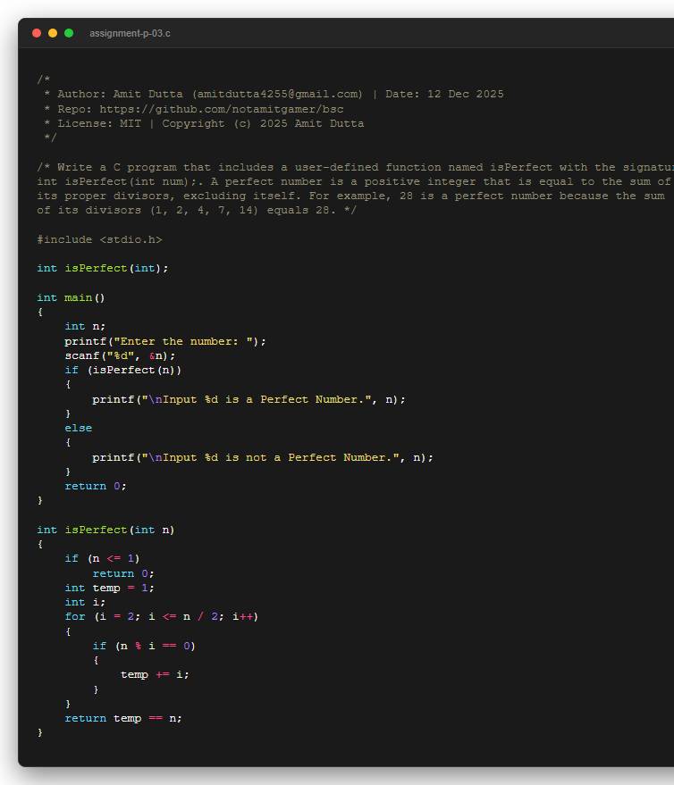 Write a C program that includes a user-defined function named isPerfect with the signature  int isPerfect(int num);. A perfect number is a positive integer that is equal to the sum of  its proper divisors, excluding itself. For example, 28 is a perfect number because the sum  of its divisors (1, 2, 4, 7, 14) equals 28.